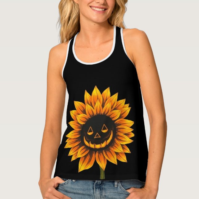 Spooky Sunflower Smile Women’s Tank Top (Front)