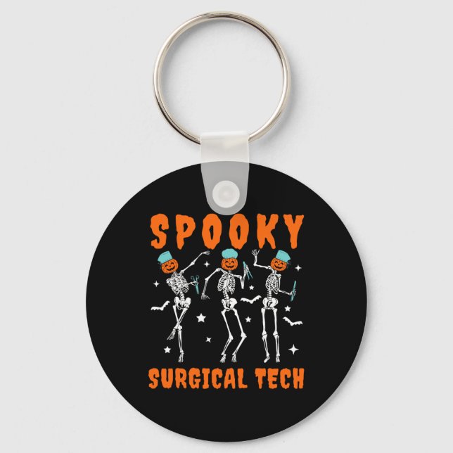 Spooky Surgical Tech Skeleton Dancing Surgical Hal Keychain (Front)