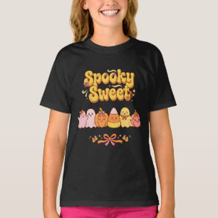 Spooky Sweet Ghosts Pumpkins Candy Corn Bow Fall A T-Shirt