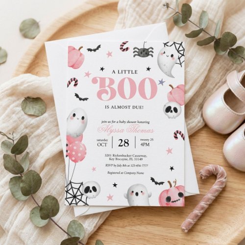 Spooky Sweet Pink Little Boo Baby Shower Invitation