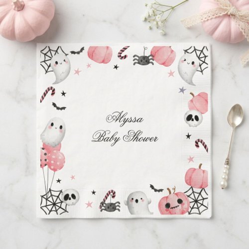 Spooky Sweet Pink Little Boo Baby Shower Napkins