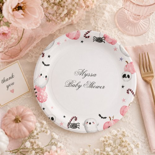 Spooky Sweet Pink Little Boo Baby Shower Paper Plates