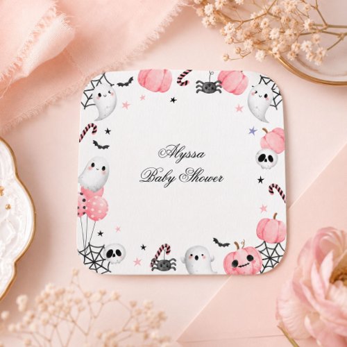 Spooky Sweet Pink Little Boo Baby Shower Square Sticker