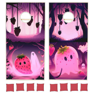 Spooky Sweet Strawberry Ghost Cornhole Cornhole Set
