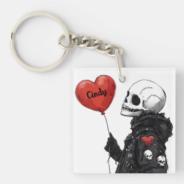 Spooky Sweetheart -Customizable Skull with Balloon Keychain (Front)