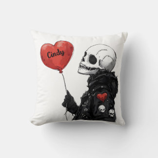 Spooky Sweetheart -Customizable Skull with Balloon Throw Pillow