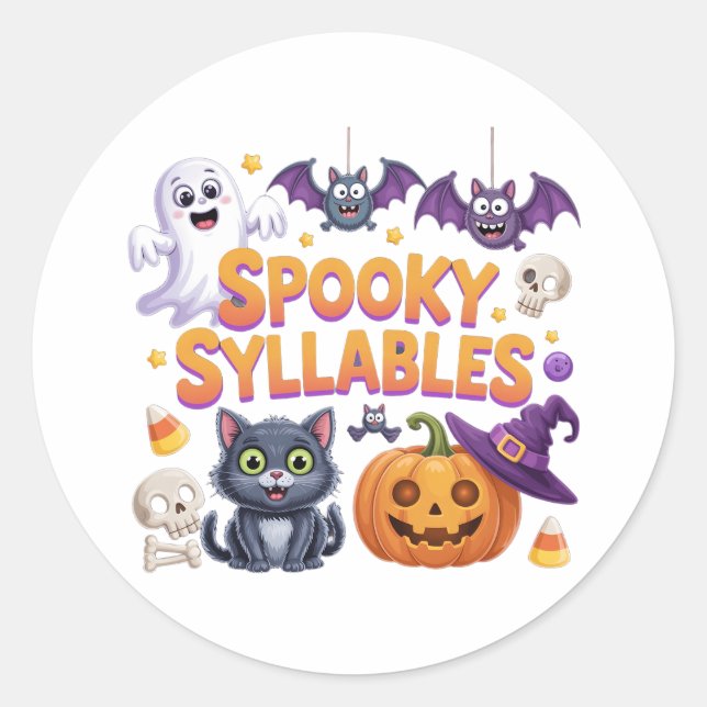 Spooky Syllables Classic Round Sticker (Front)