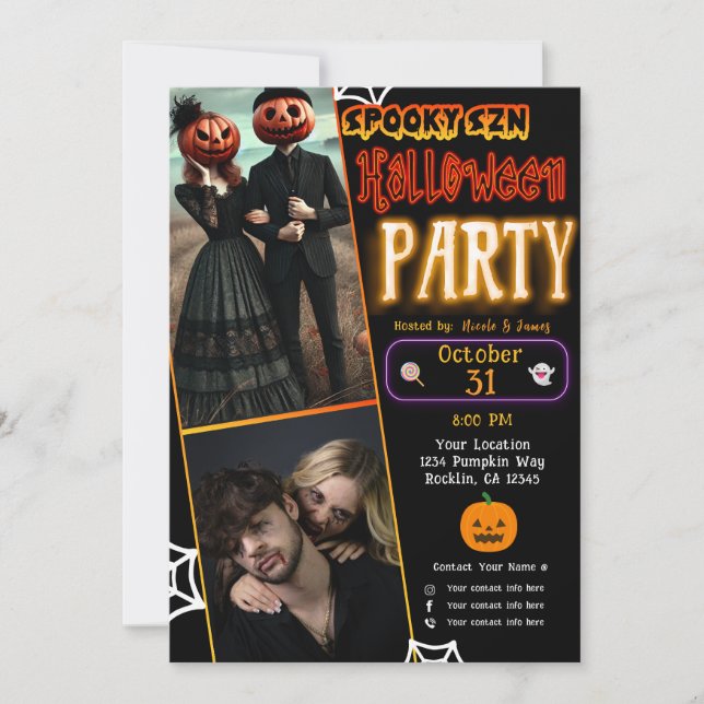 Spooky Szn Glow Halloween Trendy Photo Party Invitation (Front)