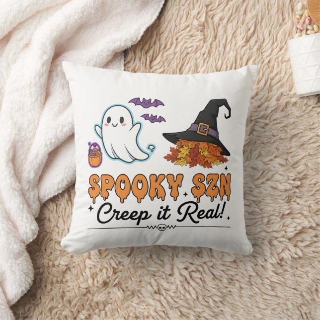 Spooky Szn Halloween Ghosts – Cute Fall  Throw Pillow (Blanket)