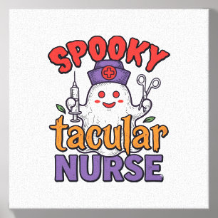 Spooky Tacular Nurse Halloween Ghost Shirt Design_ Canvas Photo Tile
