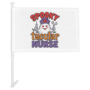 Spooky Tacular Nurse Halloween Ghost Shirt Design_ Car Flag