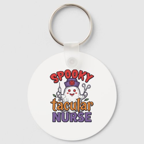 Spooky Tacular Nurse Halloween Ghost Shirt Design_ Keychain