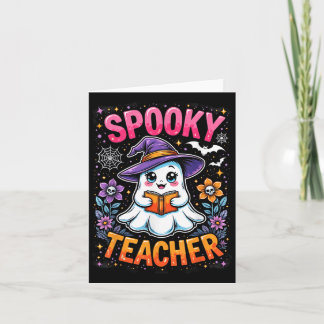Spooky Teacher Cute Ghost Reading Book Funny Hallo Card