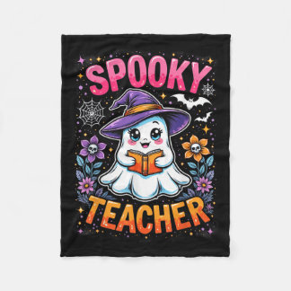 Spooky Teacher Cute Ghost Reading Book Funny Hallo Fleece Blanket