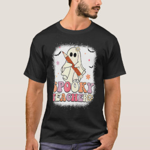 Spooky Teacher Ghost Halloween Groovy Retro Trick T-Shirt