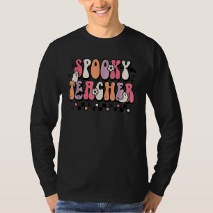 Spooky Teacher Groovy Halloween Trick Or Teach Tea T-Shirt