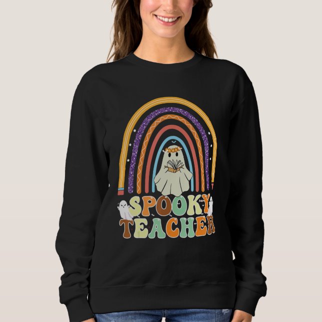 Spooky Teacher Groovy Retro Ghost Teacher Hallowee Sweatshirt (Front)