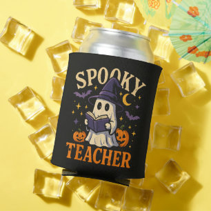 Spooky Teacher Halloween Cute Ghost Reading Can Cooler