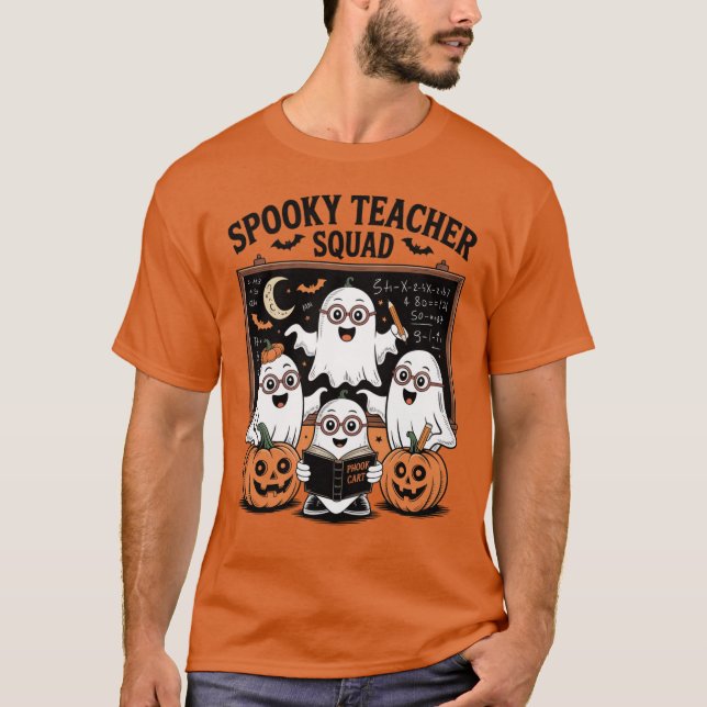 Spooky Teacher Squad Cute Ghosts Halloween School T-Shirt (Front)