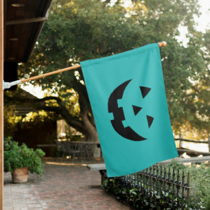 Spooky teal black Jack o lantern Halloween House Flag