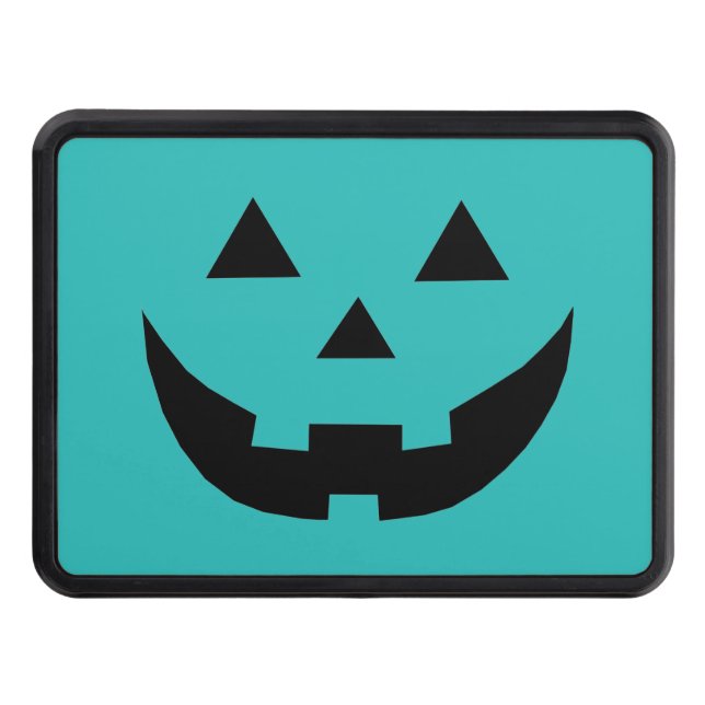 Spooky teal jack o lantern pumpkin Halloween Hitch Cover (Front)