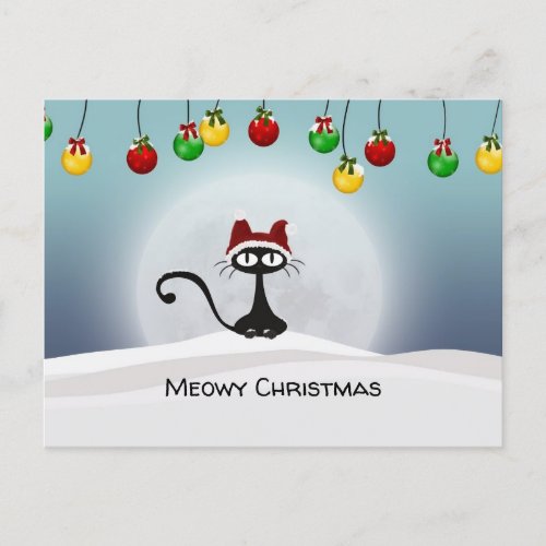 Spooky The Christmas Black Cat Holiday Postcard