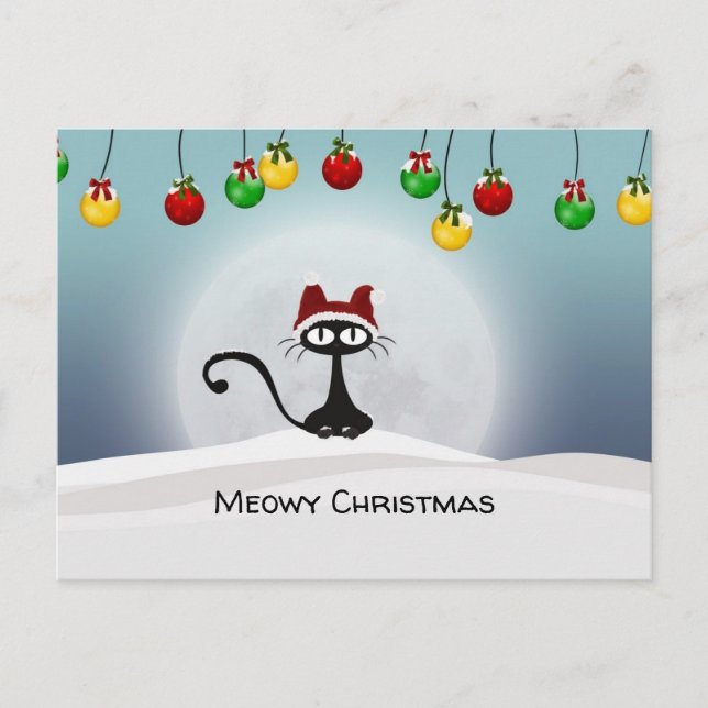 Spooky The Christmas Black Cat Holiday Postcard (Front)