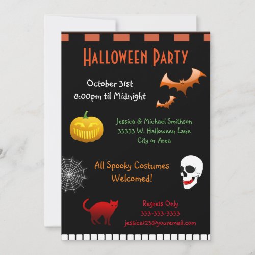 Spooky Things Adult Halloween Party Orange Black Invitation