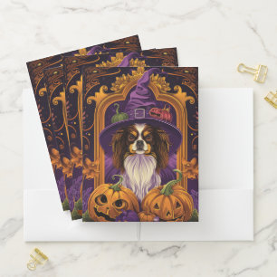 Spooky Tibetan Spaniel Dog Halloween Witch Pumpkin Pocket Folder