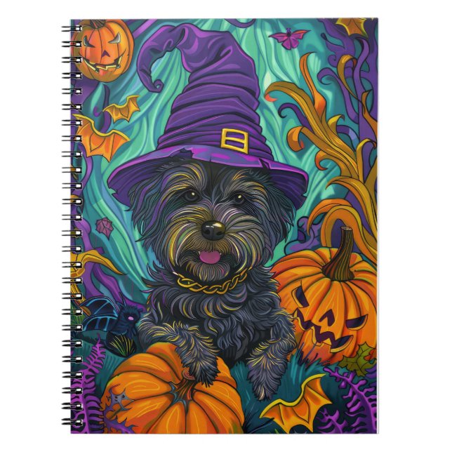 Spooky Tibetan Terrier Dog Halloween Witch Pumpkin Notebook (Front)