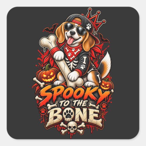 Spooky To The Bone Beagle Halloween Funny Skeleton Square Sticker