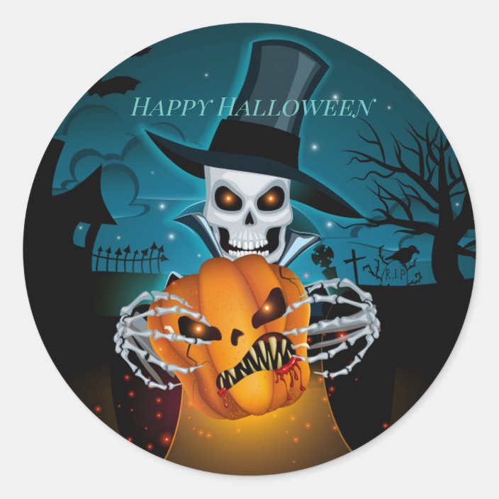 Spooky Top Hat Skeleton Classic Round Sticker