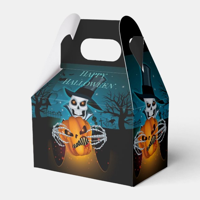 Spooky Top Hat Skeleton Gable Favor Boxes (Front Side)