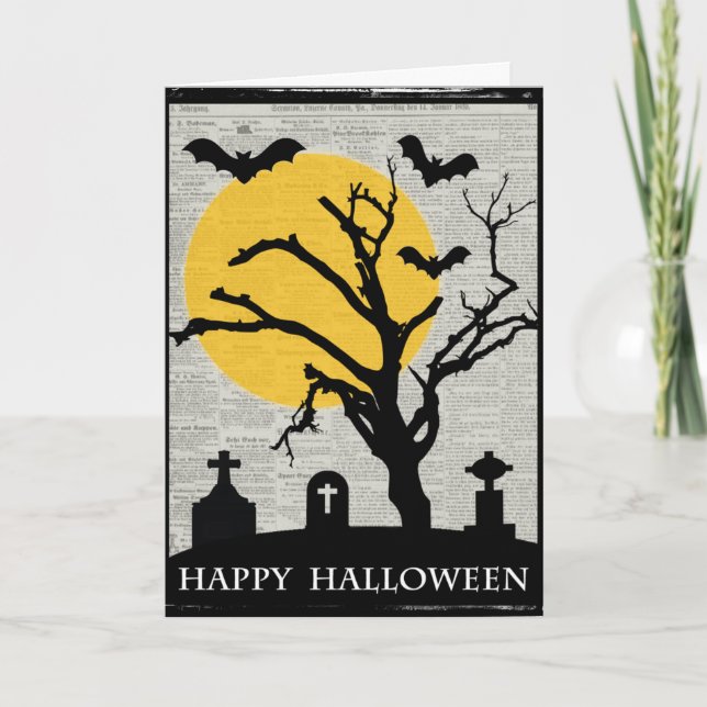 Spooky Tree and Tombstone Halloween Card (Front)
