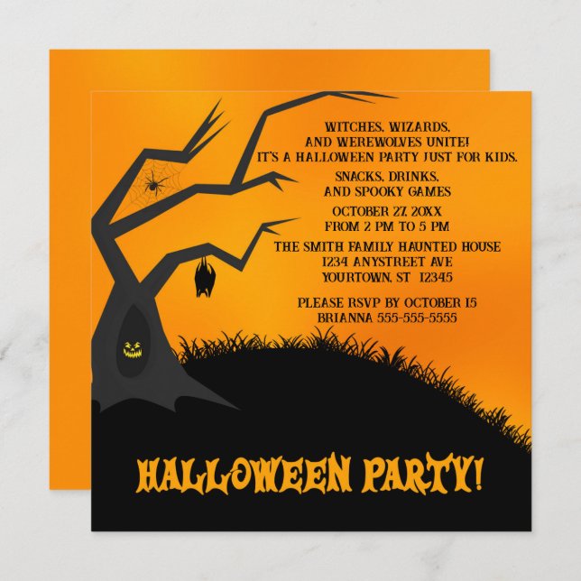 Spooky Tree Children's Halloween Party Invitation (Front/Back)