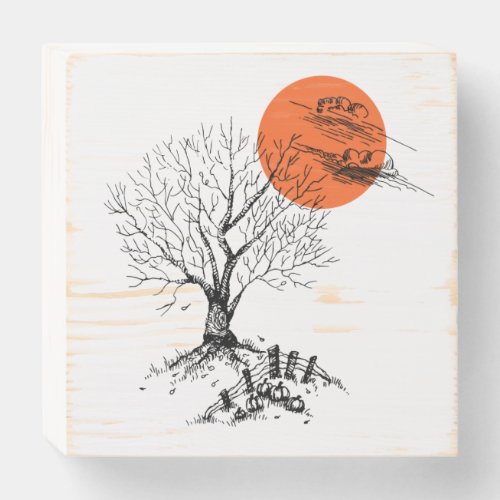 Spooky Tree Halloween Wooden Box Sign