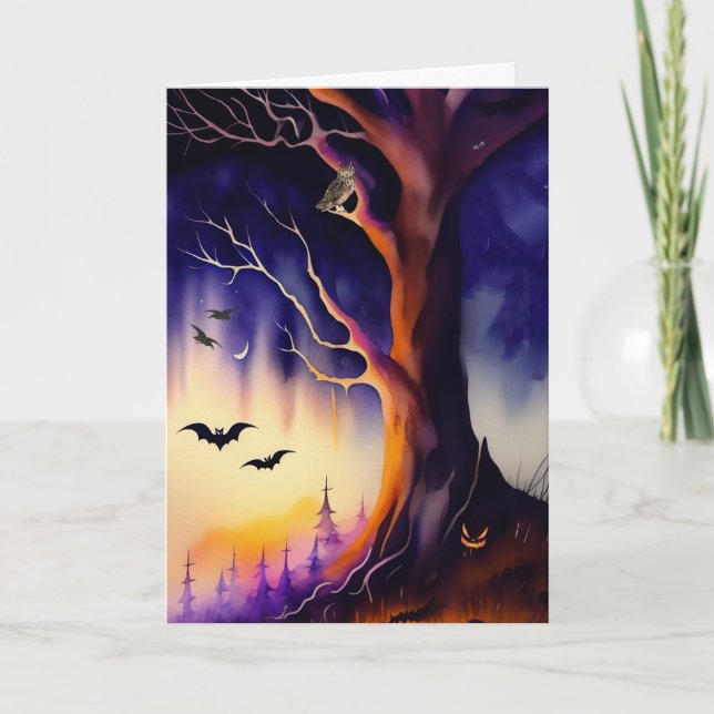 Spooky Tree Haunted Forest Halloween Card (Front)