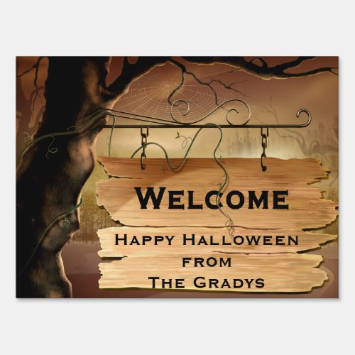 Spooky Tree Spider Web Sign Halloween Yard Signs