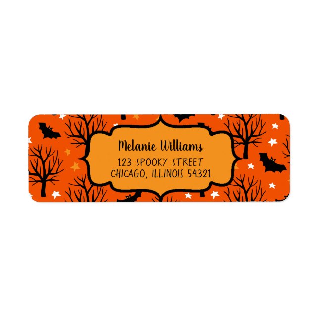 Spooky Trees and Bats Halloween Pattern Label (Front)