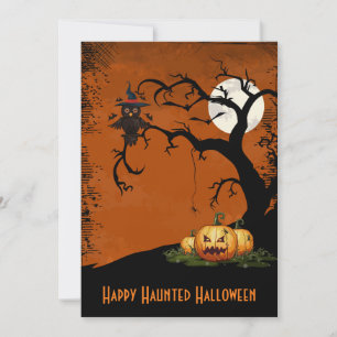 Spooky Trees Owl Full Moon Halloween Invitation