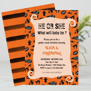 Spooky trick and treat Halloween gender reveal  Invitation
