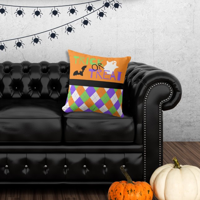 Spooky Trick or Treat Argyle Throw Pillow (Creator Uploaded)