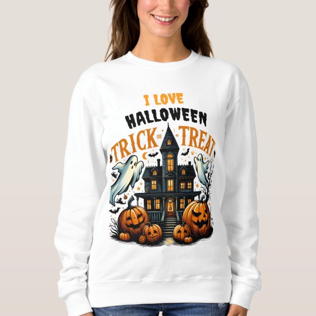 Spooky trick-or-treat at an old mansion sweatshirt (Front)