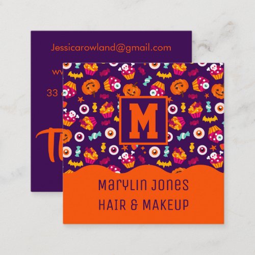 SPOOKY TRICK OR TREAT HALLOWEEN CANDY SQUARE BUSINESS CARD