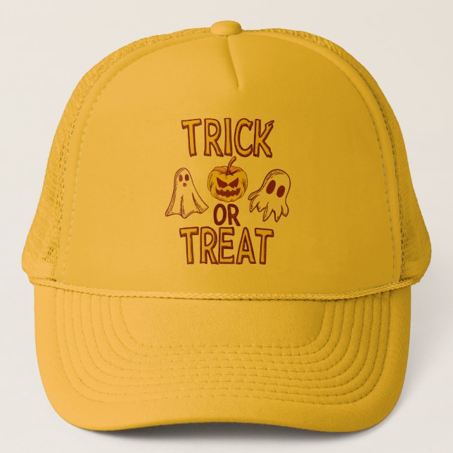 Spooky Trick or Treat Halloween - ghosts & pumpkin Trucker Hat (Front)