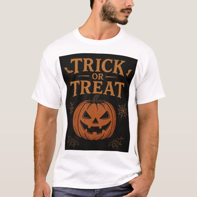 Spooky “Trick or Treat” Halloween Pumpkin Design  T-Shirt (Front)