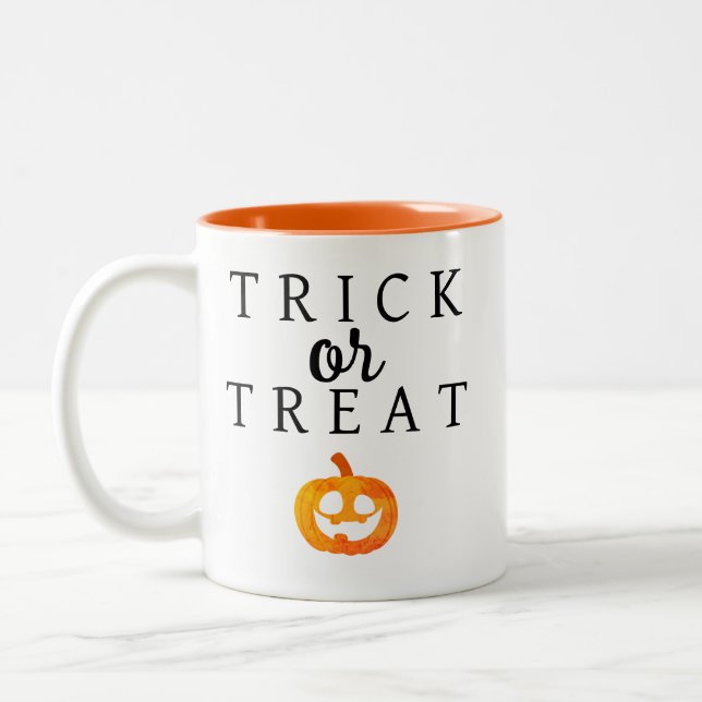 Spooky Trick Or Treat Jack-o'-lantern Halloween Two-Tone Coffee Mug (Left)