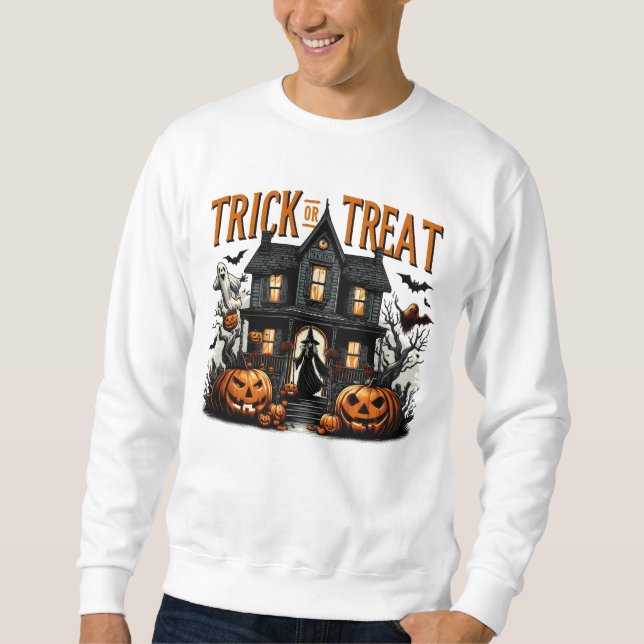 Spooky trick or treat night at a haunted house sweatshirt (Front)