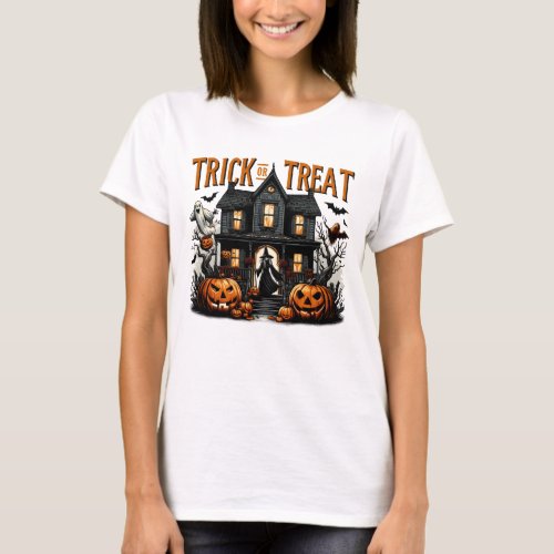 Spooky trick or treat night at a haunted house T_Shirt