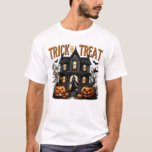 Spooky trick or treat night at a haunted house T_Shirt